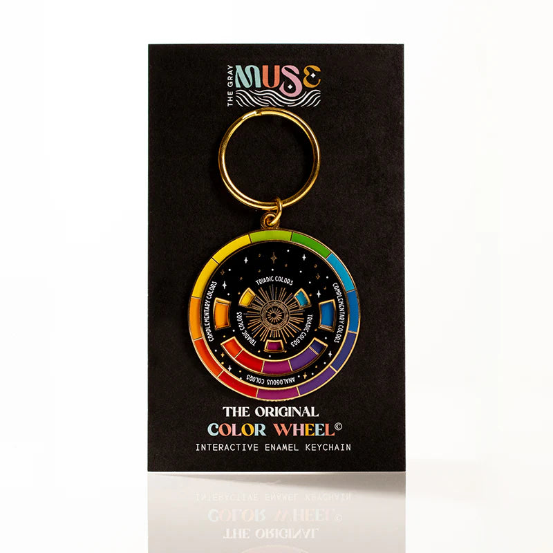 The Original Color Wheel© Interactive Spinner Enamel Keychain (Black/Gold)